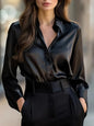 Elegant Satin Long Sleeve Blouse For Women Button-Up Collar Shirt Perfect For Casual Professional Business Work Wear Women's Clothing