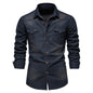 Men's Long-sleeved Denim Shirt Casual Solid Button Slim Tops Clothing