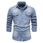 Men's Long-sleeved Denim Shirt Casual Solid Button Slim Tops Clothing