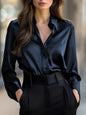 Elegant Satin Long Sleeve Blouse For Women Button-Up Collar Shirt Perfect For Casual Professional Business Work Wear Women's Clothing