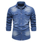 Men's Long-sleeved Denim Shirt Casual Solid Button Slim Tops Clothing