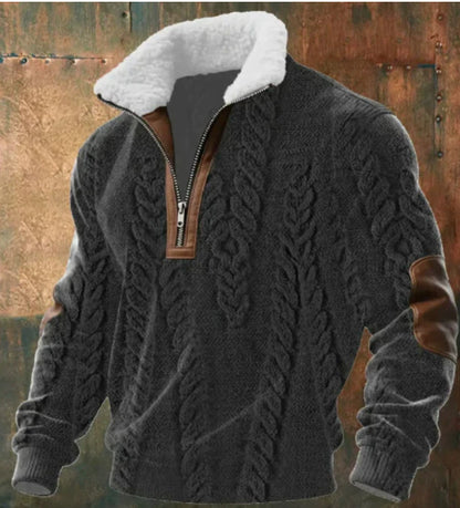 Men's Zipper Casual Suede Collar Digital Print Long Sleeve Top